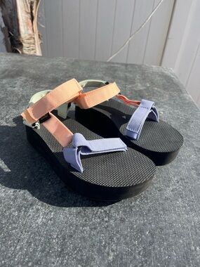 Teva Colorblock Platform Sandals — Peach, Lavender & Mint